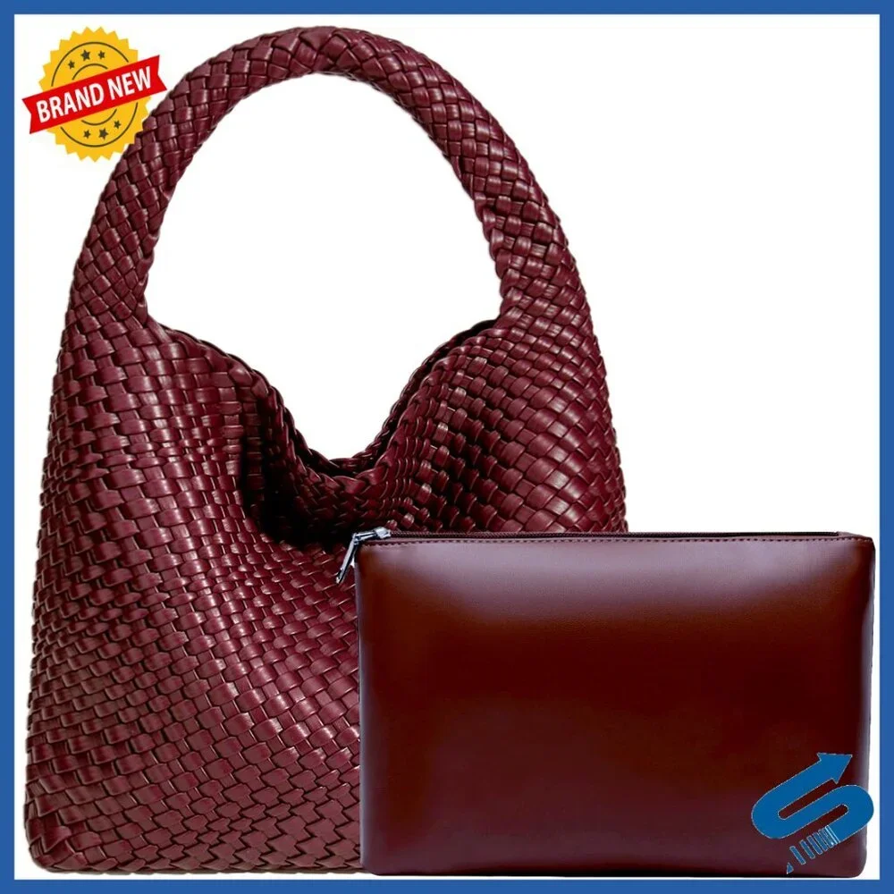 Vegan Leather Hand-Woven Tote Shoulder Bag Hobo Chic Retro All-Match Purse